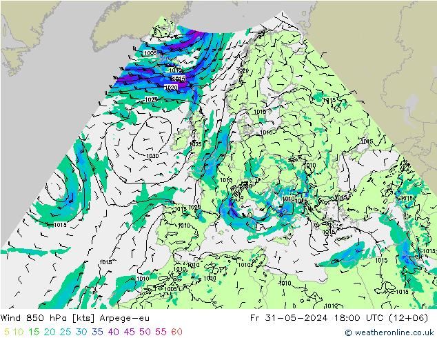 wiatr 850 hPa Arpege-eu pt. 31.05.2024 18 UTC