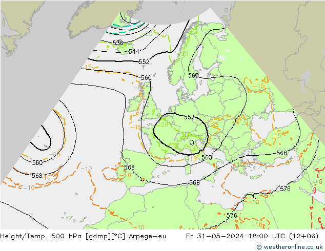 Height/Temp. 500 hPa Arpege-eu 星期五 31.05.2024 18 UTC