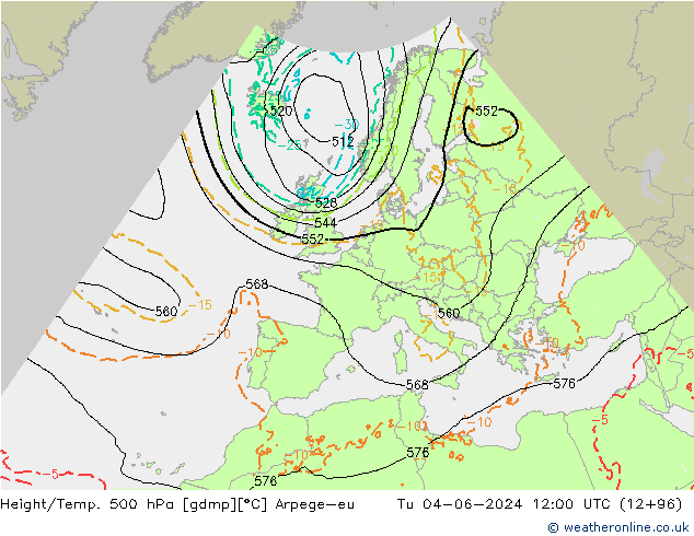 Hoogte/Temp. 500 hPa Arpege-eu di 04.06.2024 12 UTC