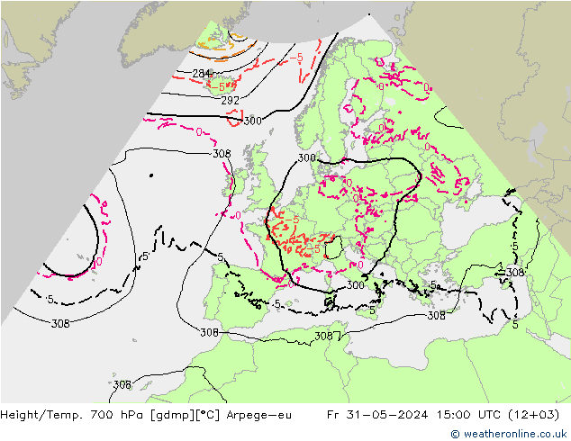 Height/Temp. 700 hPa Arpege-eu Fr 31.05.2024 15 UTC