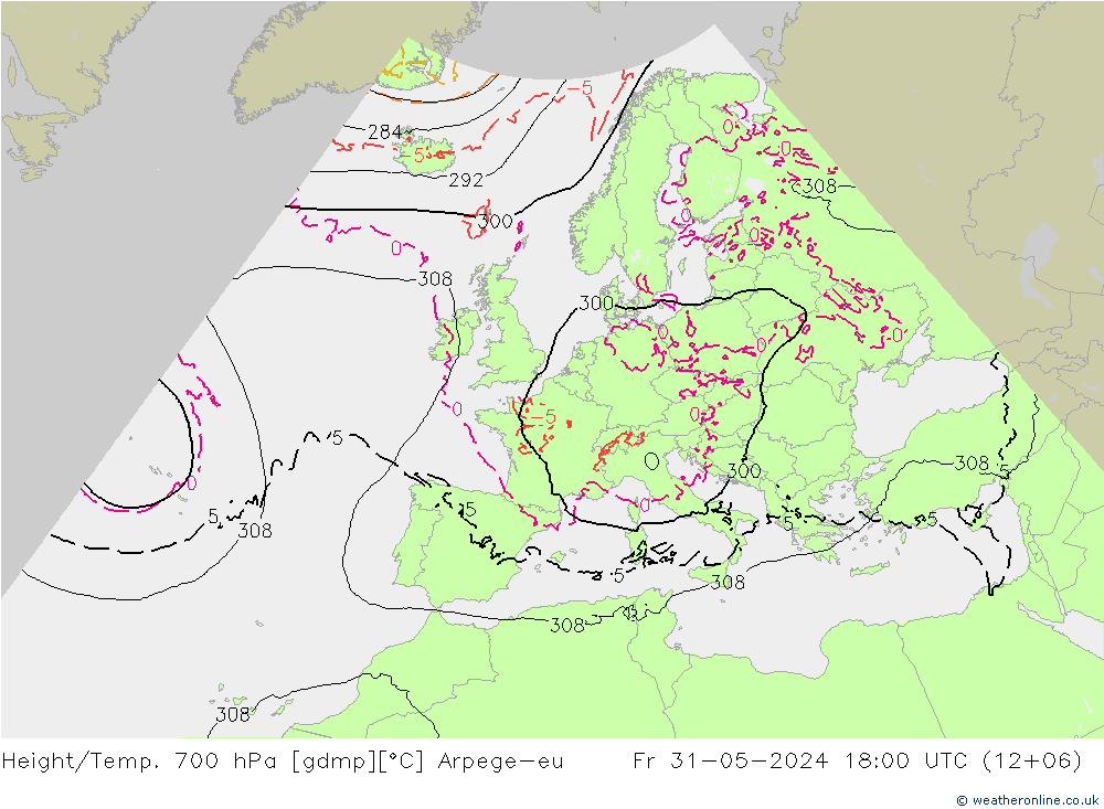 Height/Temp. 700 hPa Arpege-eu Fr 31.05.2024 18 UTC