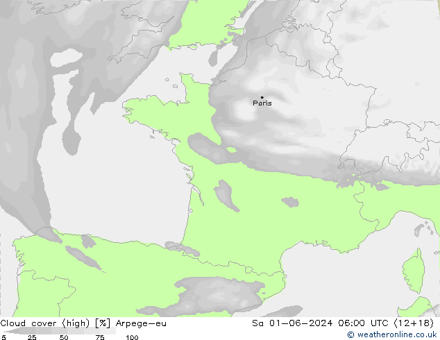 zachmurzenie (wysokie) Arpege-eu so. 01.06.2024 06 UTC