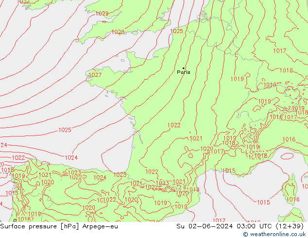 Surface pressure Arpege-eu Su 02.06.2024 03 UTC