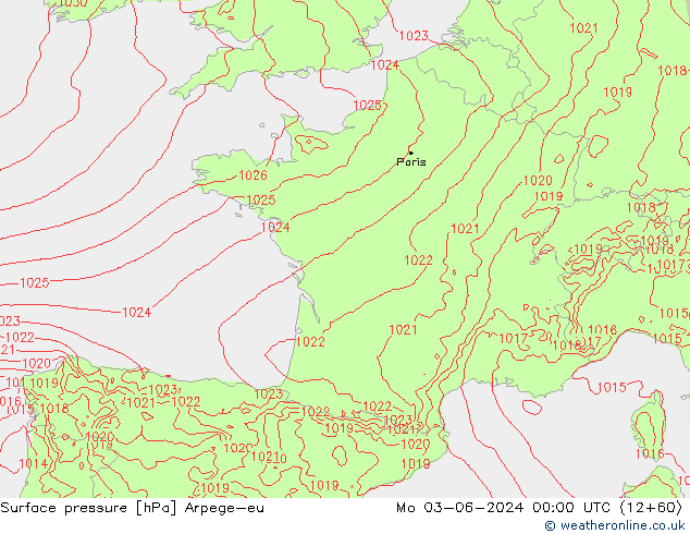 Surface pressure Arpege-eu Mo 03.06.2024 00 UTC