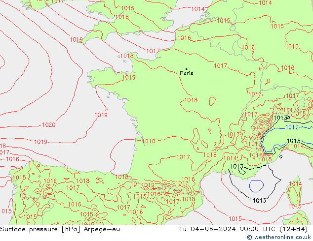 Pressione al suolo Arpege-eu mar 04.06.2024 00 UTC