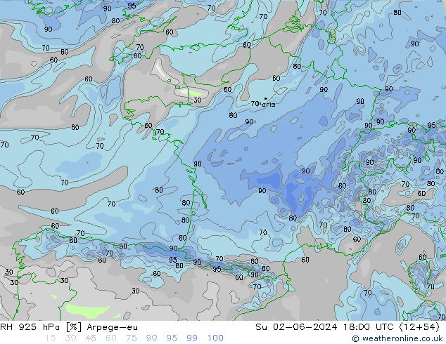 RH 925 hPa Arpege-eu Su 02.06.2024 18 UTC