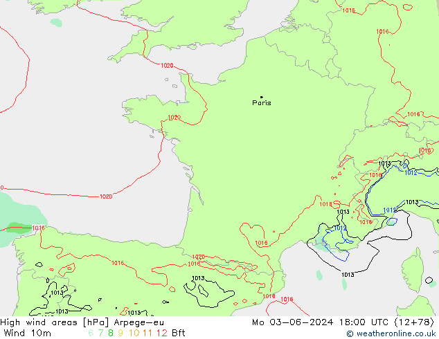 High wind areas Arpege-eu  03.06.2024 18 UTC