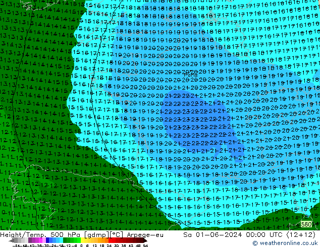 Height/Temp. 500 hPa Arpege-eu Sa 01.06.2024 00 UTC