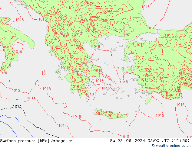 Surface pressure Arpege-eu Su 02.06.2024 03 UTC