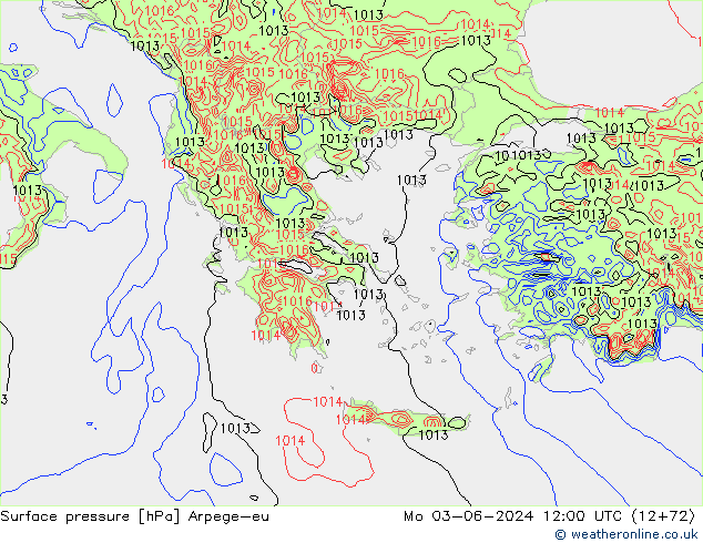 Surface pressure Arpege-eu Mo 03.06.2024 12 UTC