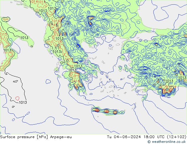 Surface pressure Arpege-eu Tu 04.06.2024 18 UTC