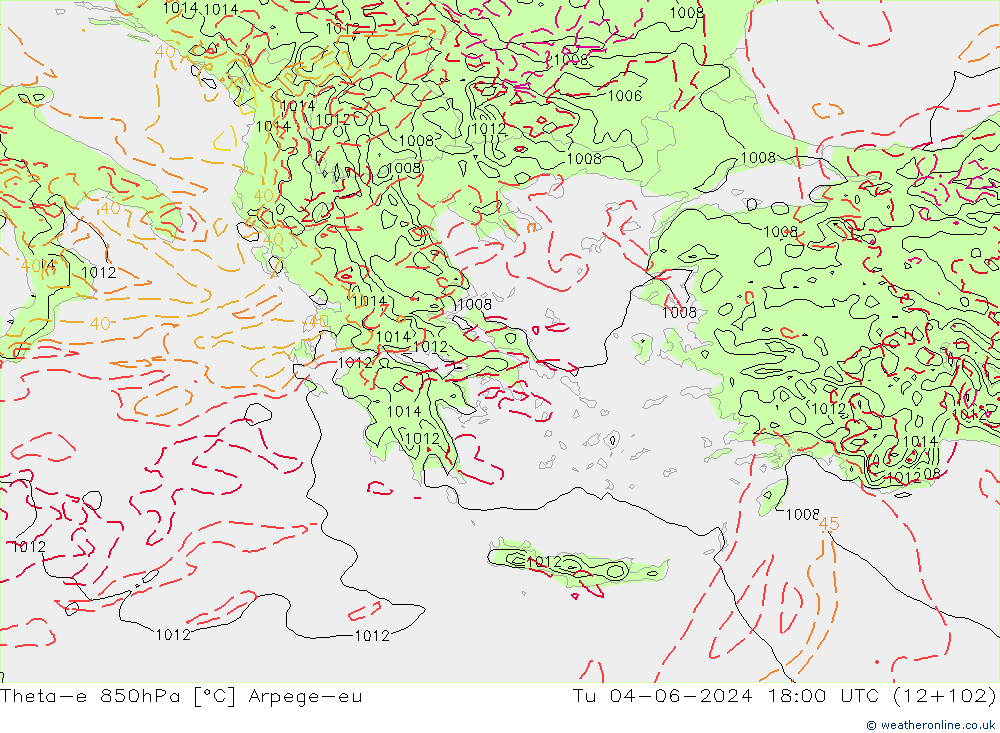 Theta-e 850hPa Arpege-eu Ter 04.06.2024 18 UTC