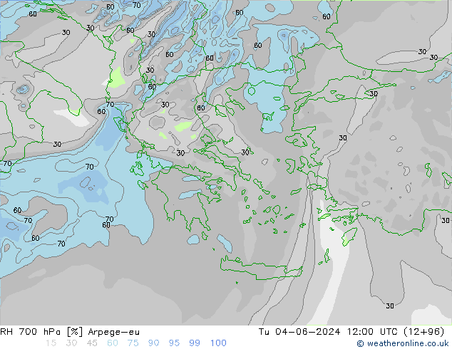 RH 700 hPa Arpege-eu Tu 04.06.2024 12 UTC