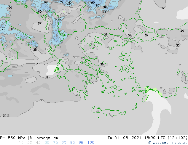 RH 850 hPa Arpege-eu wto. 04.06.2024 18 UTC