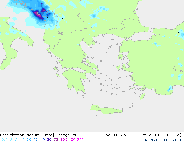 Totale neerslag Arpege-eu za 01.06.2024 06 UTC