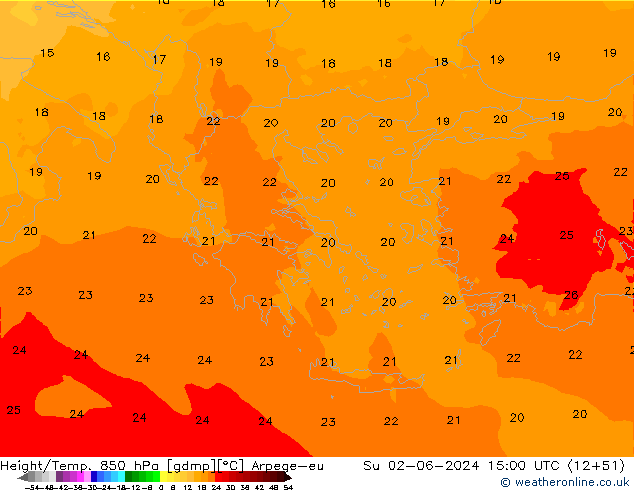 Height/Temp. 850 hPa Arpege-eu Dom 02.06.2024 15 UTC