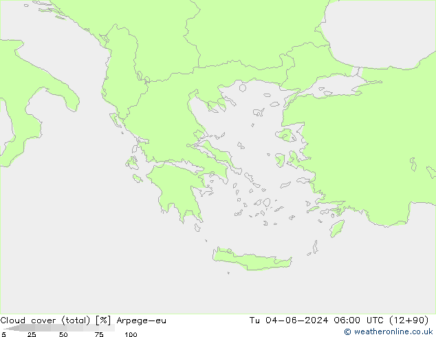 Cloud cover (total) Arpege-eu Tu 04.06.2024 06 UTC
