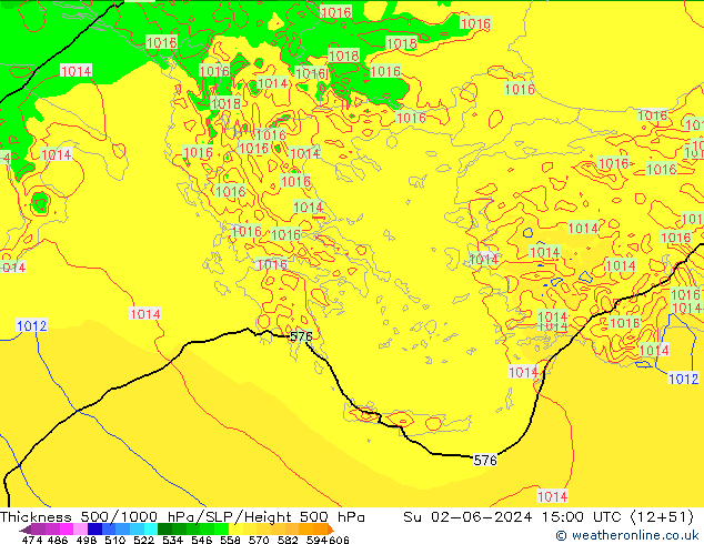 500-1000 hPa Kalınlığı Arpege-eu Paz 02.06.2024 15 UTC