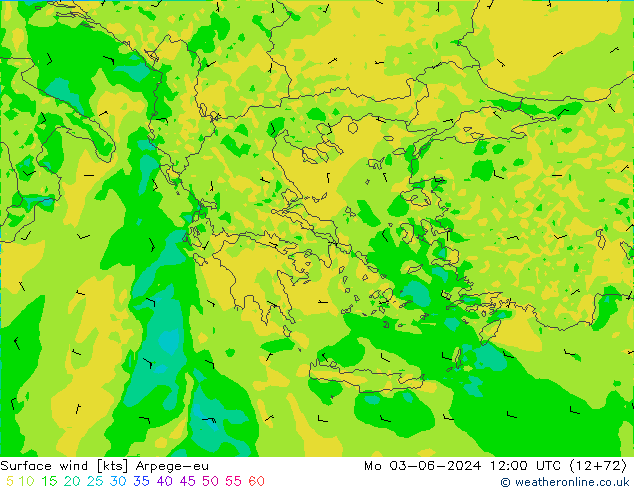 Wind 10 m Arpege-eu ma 03.06.2024 12 UTC