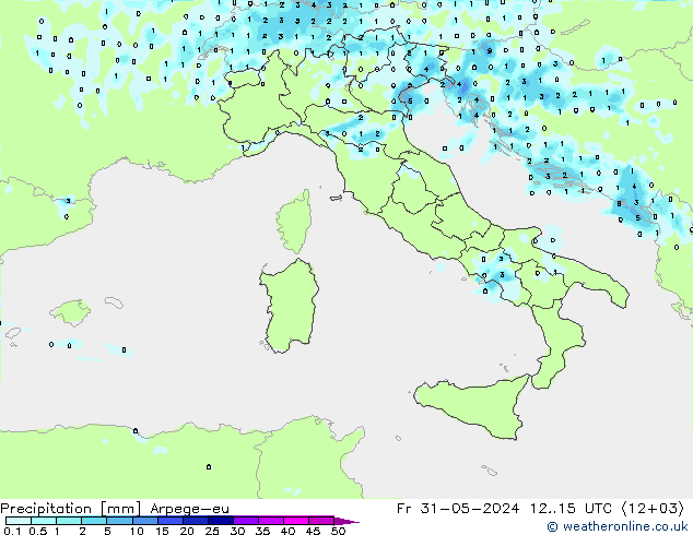 Precipitazione Arpege-eu ven 31.05.2024 15 UTC