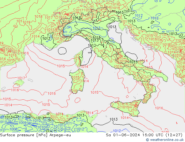 Surface pressure Arpege-eu Sa 01.06.2024 15 UTC