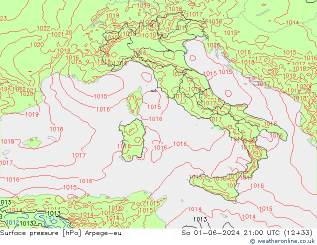 Pressione al suolo Arpege-eu sab 01.06.2024 21 UTC