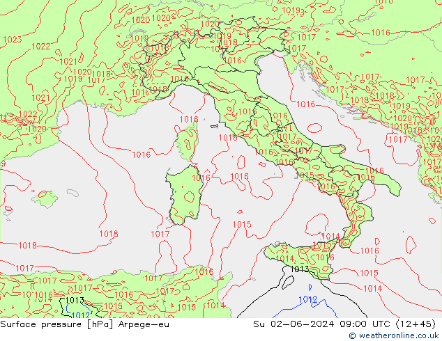 Surface pressure Arpege-eu Su 02.06.2024 09 UTC