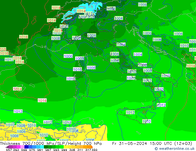 Thck 700-1000 hPa Arpege-eu Pá 31.05.2024 15 UTC