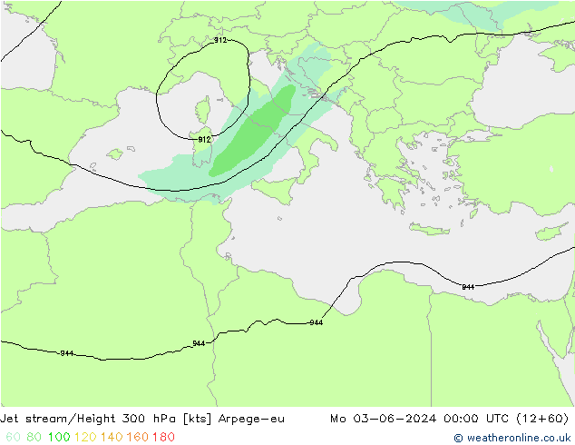 Jet stream/Height 300 hPa Arpege-eu Mo 03.06.2024 00 UTC