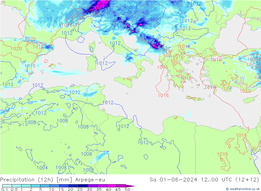 Precipitation (12h) Arpege-eu So 01.06.2024 00 UTC