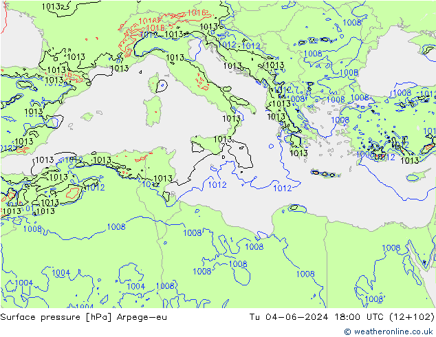 Yer basıncı Arpege-eu Sa 04.06.2024 18 UTC