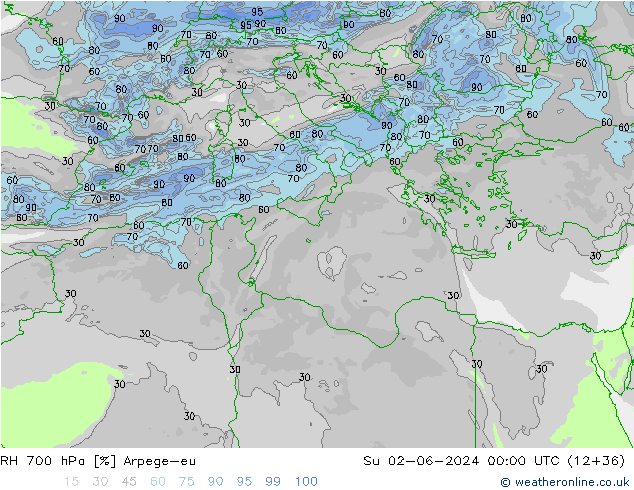 RH 700 hPa Arpege-eu Su 02.06.2024 00 UTC