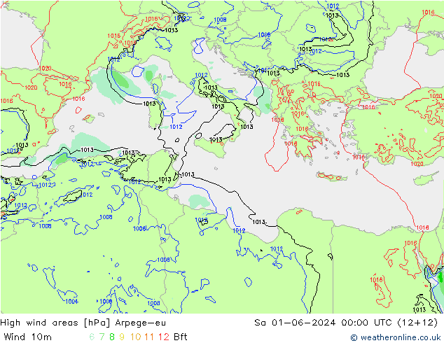 High wind areas Arpege-eu Sa 01.06.2024 00 UTC