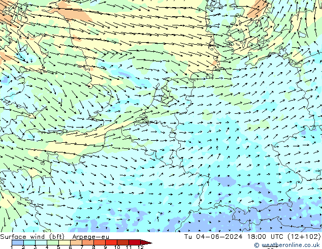  10 m (bft) Arpege-eu  04.06.2024 18 UTC
