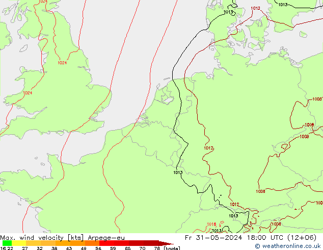 Max. wind velocity Arpege-eu Fr 31.05.2024 18 UTC