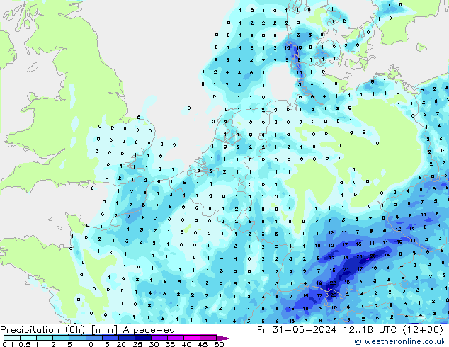 Precipitation (6h) Arpege-eu Pá 31.05.2024 18 UTC