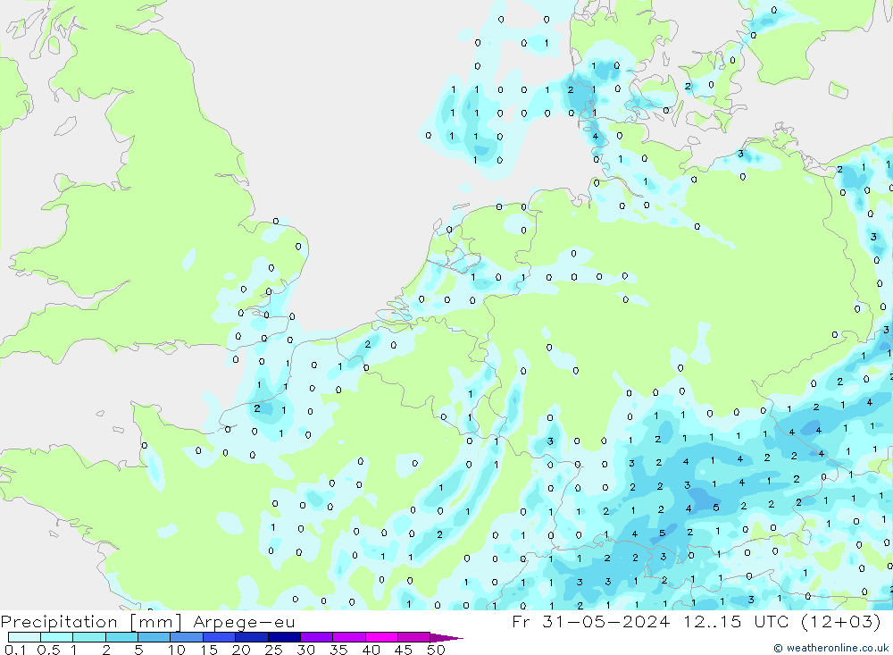 降水 Arpege-eu 星期五 31.05.2024 15 UTC