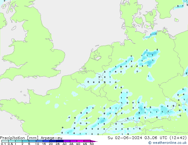 Précipitation Arpege-eu dim 02.06.2024 06 UTC