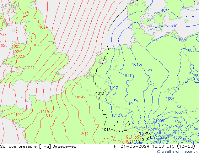 地面气压 Arpege-eu 星期五 31.05.2024 15 UTC