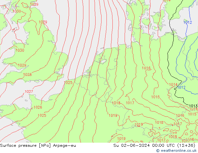 Presión superficial Arpege-eu dom 02.06.2024 00 UTC