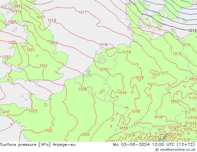 Pressione al suolo Arpege-eu lun 03.06.2024 12 UTC