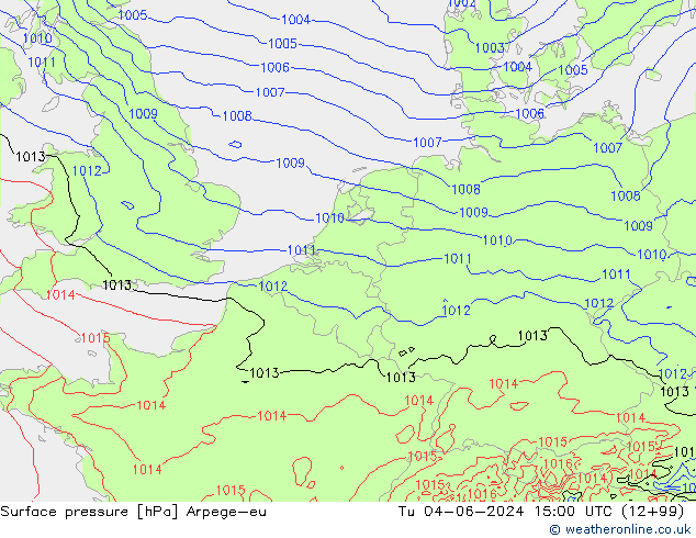 Surface pressure Arpege-eu Tu 04.06.2024 15 UTC