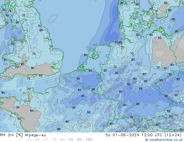 RH 2m Arpege-eu Sa 01.06.2024 12 UTC