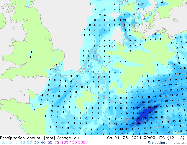 Precipitation accum. Arpege-eu sab 01.06.2024 00 UTC