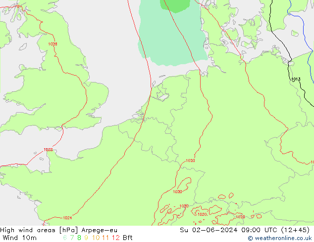 High wind areas Arpege-eu  02.06.2024 09 UTC