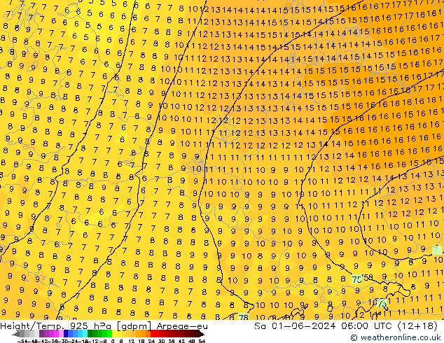 Height/Temp. 925 гПа Arpege-eu сб 01.06.2024 06 UTC