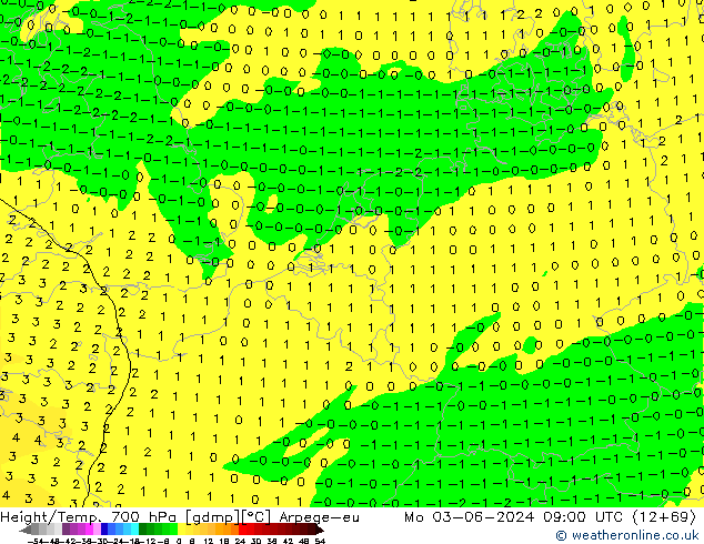 Height/Temp. 700 hPa Arpege-eu  03.06.2024 09 UTC