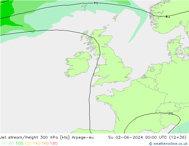 Jet stream/Height 300 hPa Arpege-eu Su 02.06.2024 00 UTC