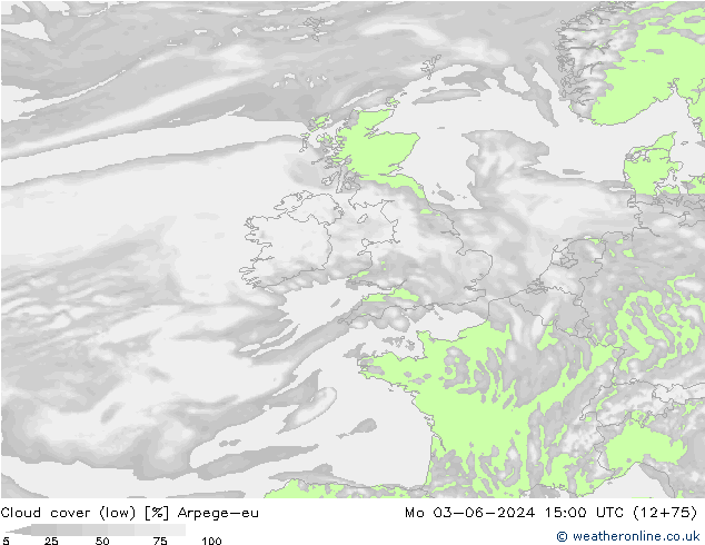 Bewolking (Laag) Arpege-eu ma 03.06.2024 15 UTC