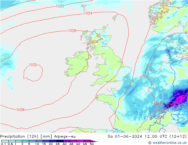 Precipitation (12h) Arpege-eu So 01.06.2024 00 UTC